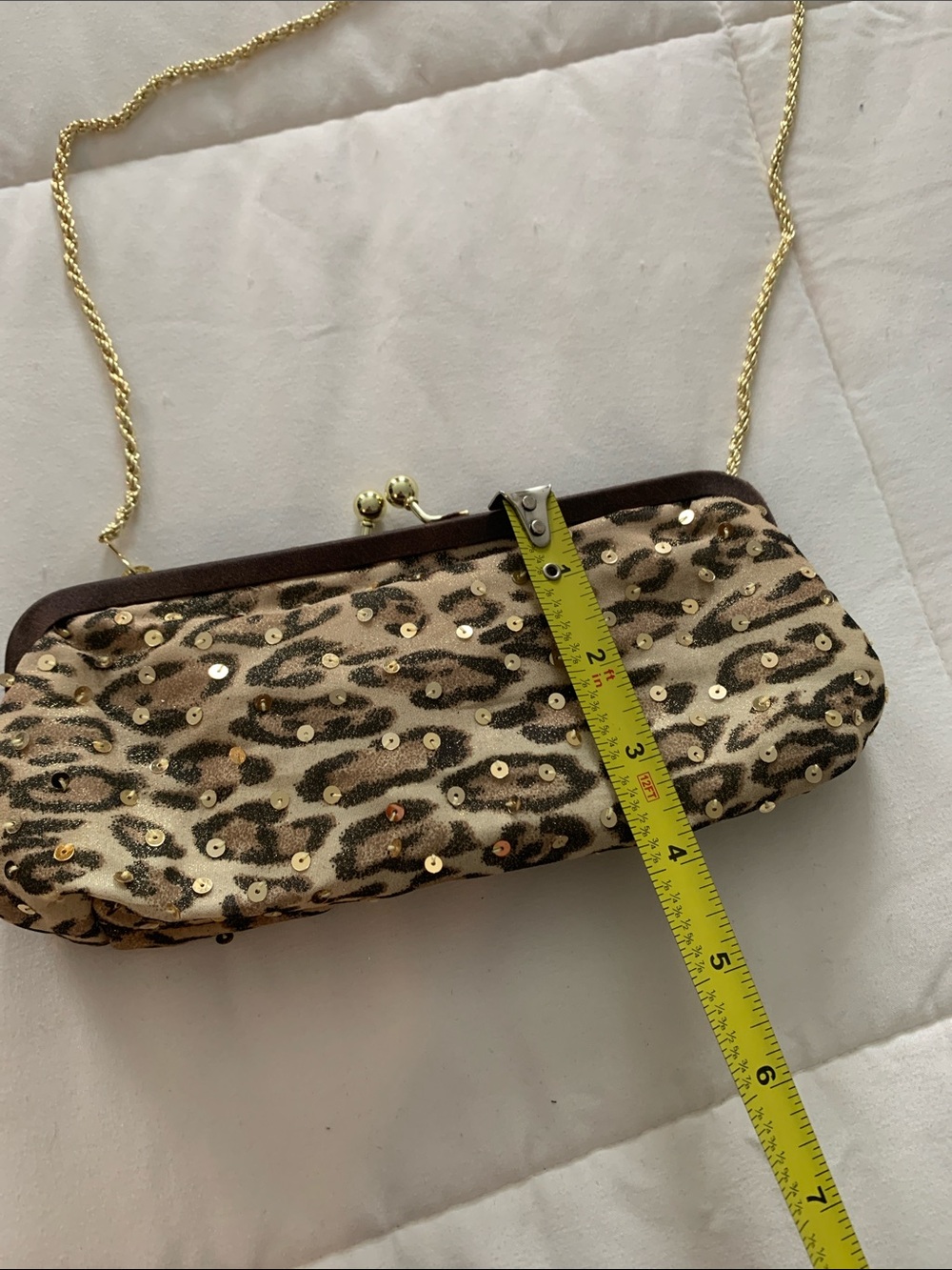 La Regale Gold and Brown Sequin Leopard Print Evening Clutch - Picture 8 of 9